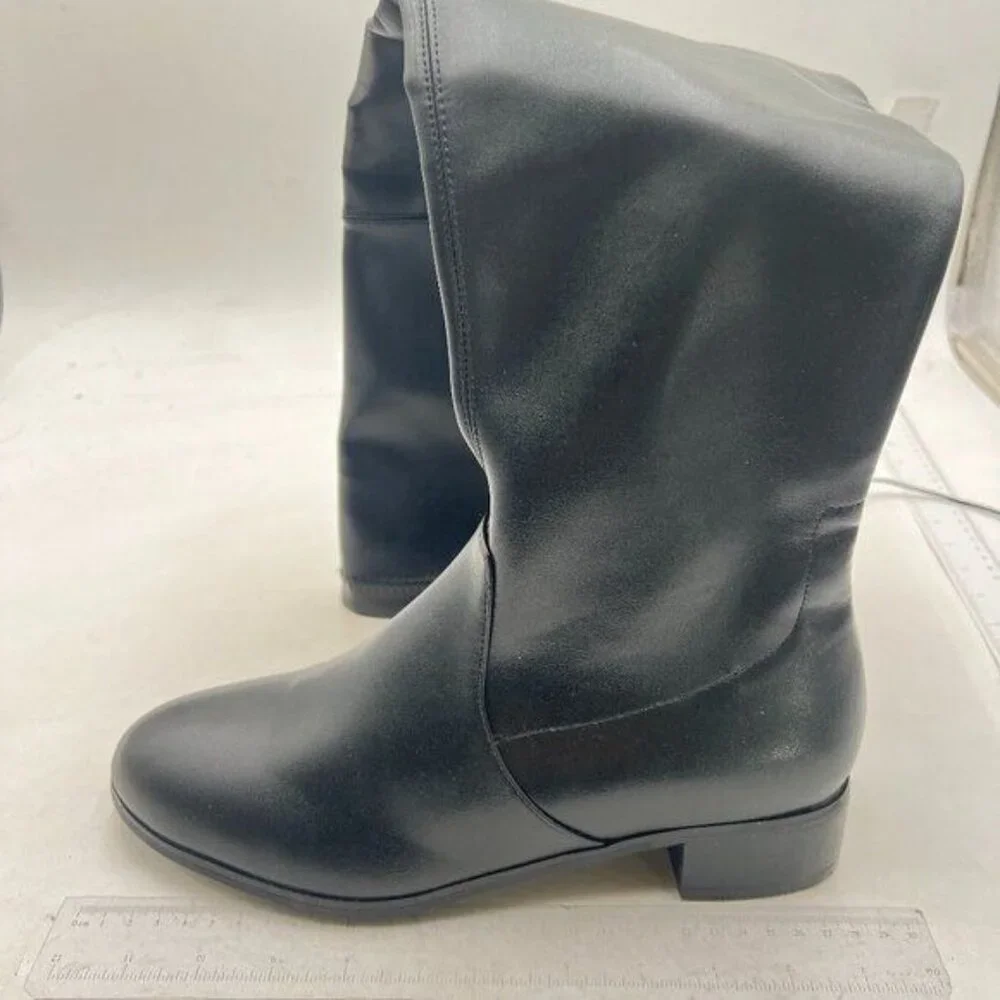 YDN Women Sexy Closed Toe Over The Knee Boots Lace Up Low Heel Black Shoes